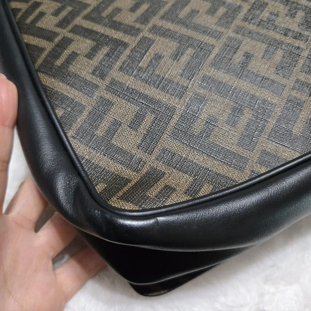 Fendi Forever Fendi Messenger Bag Zucca Coated Canvas and Leather EUC